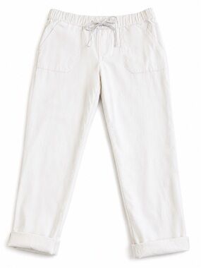 Roxy White Linen Blend Drawstring Pants Relaxed Beach Pull-On Size M